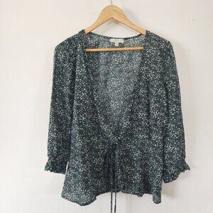 Lucky Brand Green Floral Blouse Small Cotton